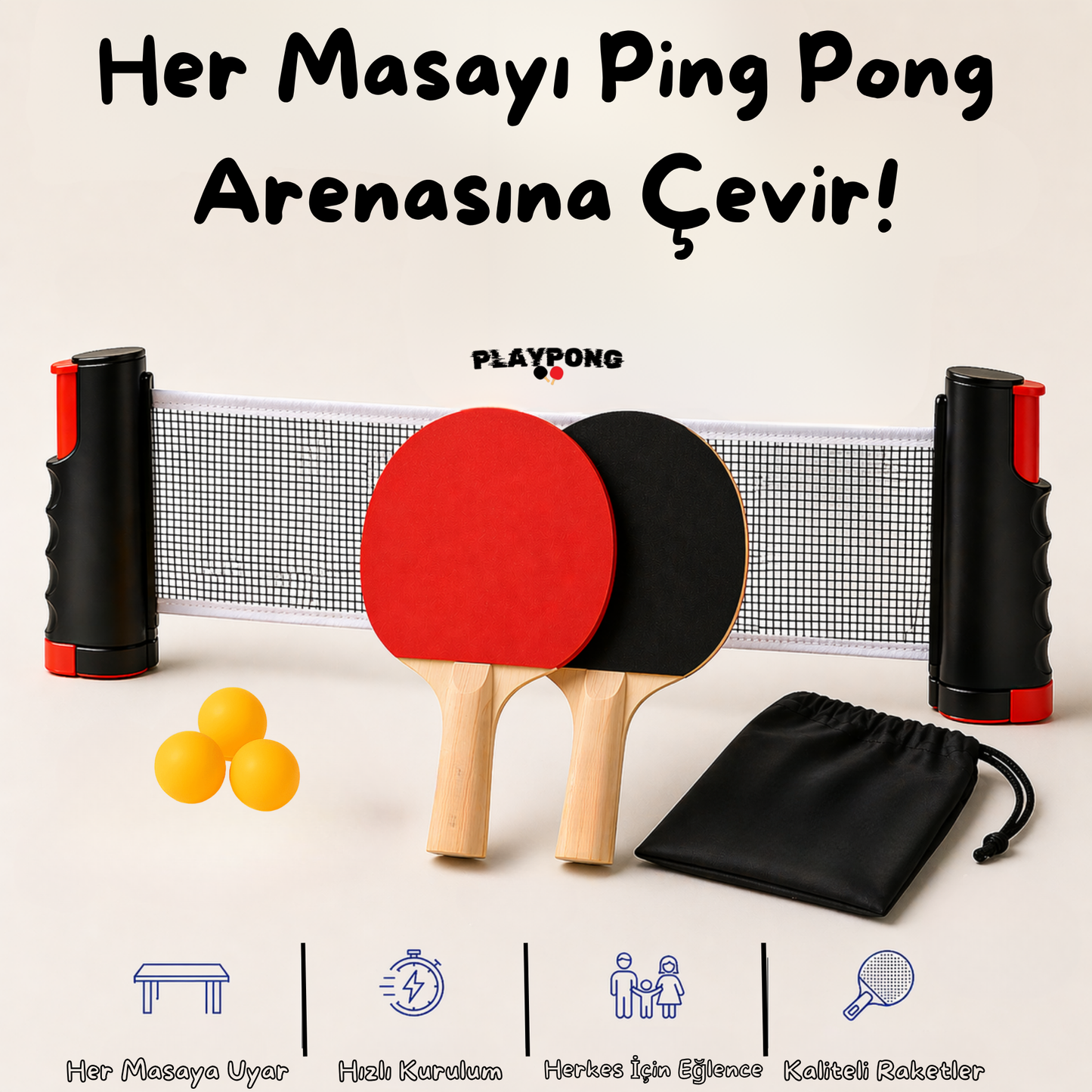 PlayPong™ Portatif Masa Tenisi Seti